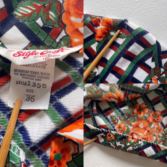 Vtg 70's Colorful Floral Geo Patterned Button Up Shirt Dagger Collar Sz 36 Retro - Picture 8 of 12